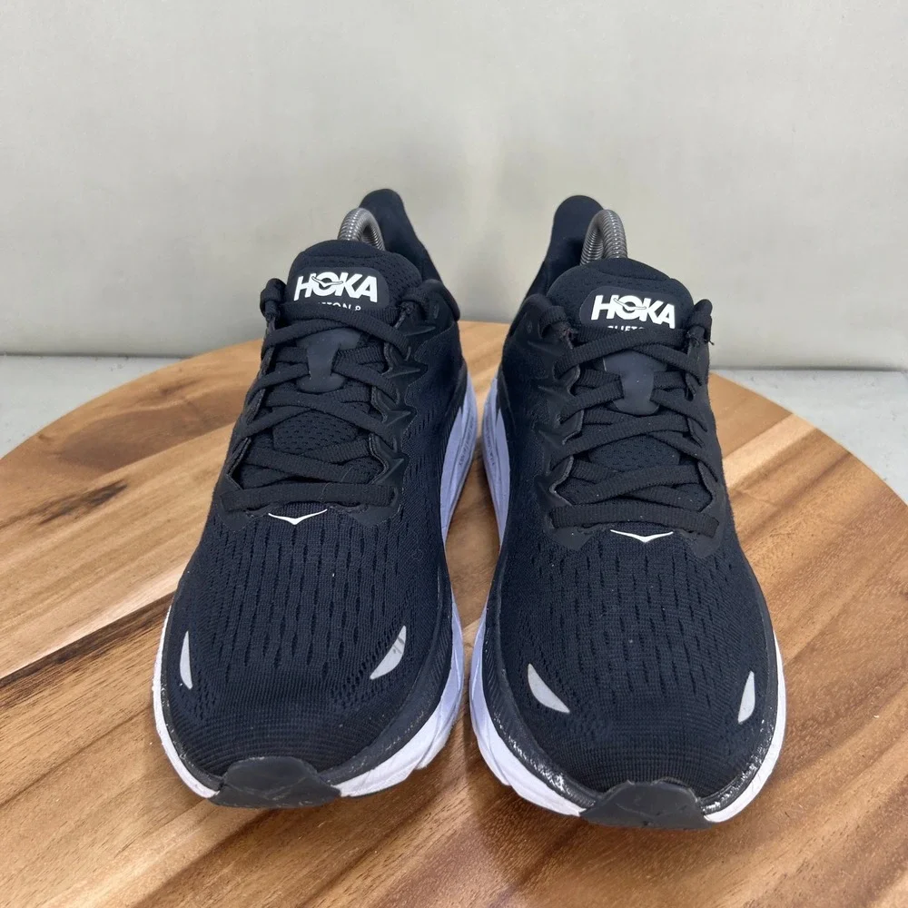 Hoka One One Clifton 8 Black White Running Shoes Womens 9 B Cushioned Walking